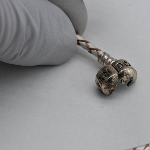 Pandora Double Braided Leather Wrap Bracelet Sterling Silver Authentic 15" - Picture 6 of 6